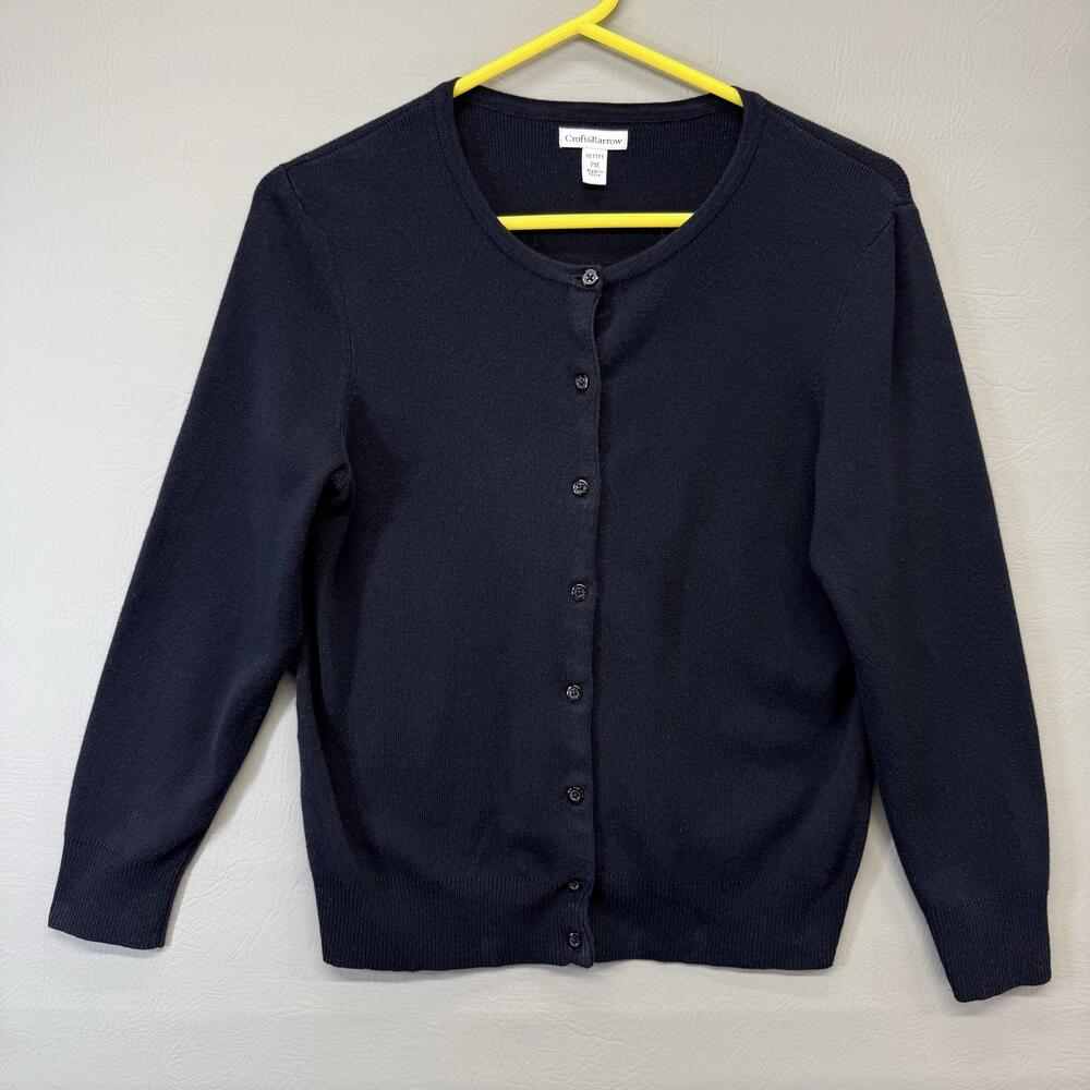Croft & Barrow Cardigan Womens Petite Medium Black Lightweight Knit Button Up